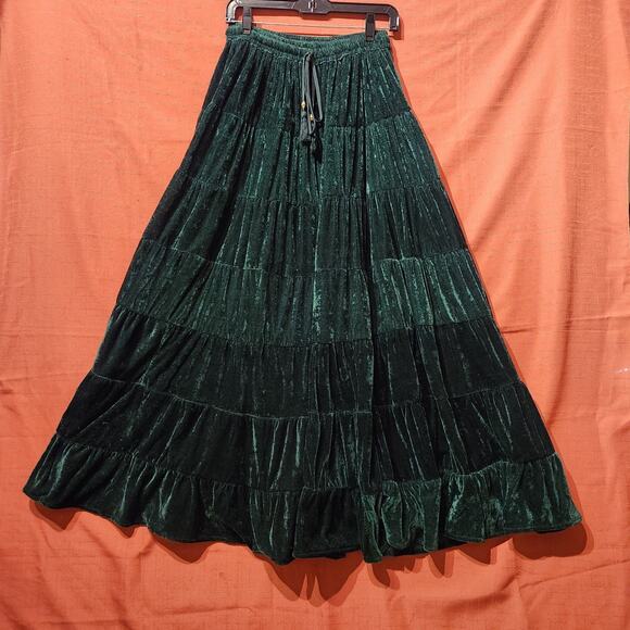 Witchy Dark Romantic Sz Large Deep Green Velvet Tiered Maxi Skirt Karma N Craft - Picture 2 of 8